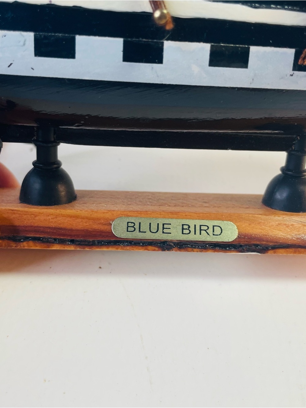 Blue Bird Decorative Wooden Ship Sculpture in Blue and Beige Handcrafted - Picture 2 of 4